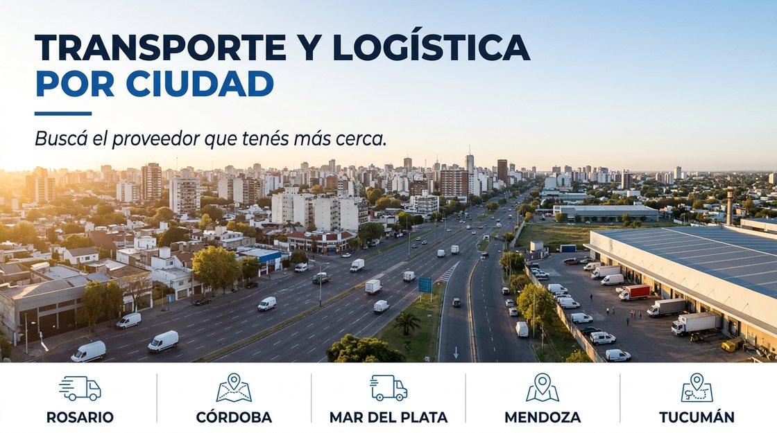 Vista aérea de una ciudad argentina con avenidas, camiones de reparto y un depósito en la periferia