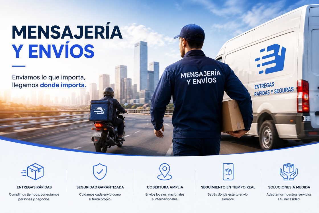 Mensajero en moto y furgón de reparto entregando paquetes en la ciudad