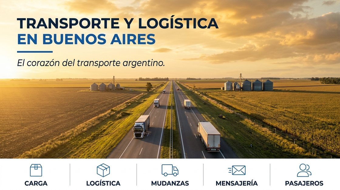 Camiones con acoplado en una ruta de la pampa bonaerense, entre campos sembrados y silos
